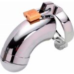 Cinto de castidade masculino em aço inoxidável tamanho M com argola para escroto e cadeado metálico com três chaves
