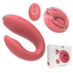 Vibrador de casal formato C com controle remoto e case de acrílico em silicone macio recarregável USB