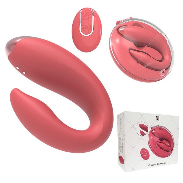 Vibrador de casal formato C com controle remoto e case de acrílico em silicone macio recarregável USB
