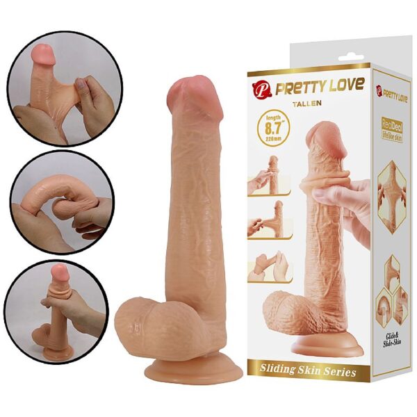 Pênis realístico Pretty Love Tallen dupla camada bege 22cm com ventosa glande definida textura de veias TPE