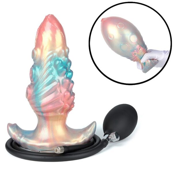Plug anal inflável de silicone com sistema de expansão e pêra de bombeamento descompressão rápida 12,5cm resistente à água