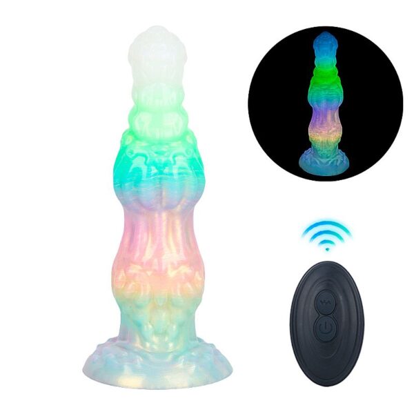 Plug anal alien vibratório fluorescente com controle remoto 10 modos silicone ABS cônico progressivo 24,4cm feito à mão