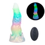 Plug anal alien vibratório fluorescente intermediário com controle remoto 10 modos silicone ABS cônico 23,5cm penetração 19,7cm feito à mão