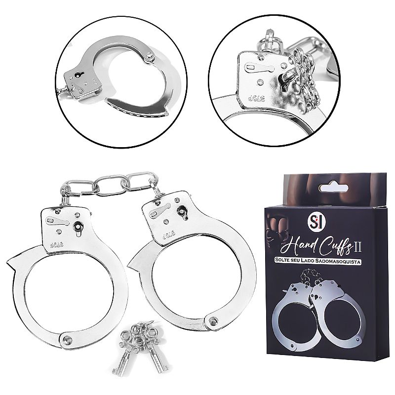 Algema de metal reforçado com chave e trava de segurança aço inoxidável 28cm 0,226kg fetiche casal