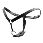 Cinta strap-on harness em couro sintético PU com anel de silicone ajustável 5cm cintura 48-91cm metal penetração anal vaginal