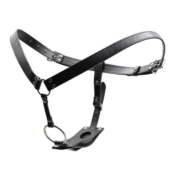 Cinta strap-on harness em couro sintético PU com anel de silicone ajustável 5cm cintura 48-91cm metal penetração anal vaginal