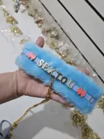 Coleira Choker BDSM de Pelúcia Personalizável Azul - Imagem 2