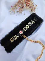 Coleira Choker BDSM de Pelúcia Preta Personalizável - Imagem 2