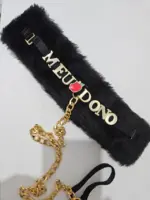 Coleira Choker BDSM de Pelúcia Preta Personalizável - Imagem 3