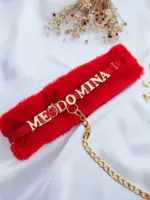 Coleira Choker BDSM de Pelúcia Vermelha Personalizável - Imagem 2
