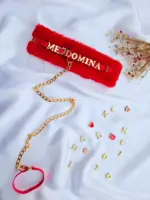 Coleira Choker BDSM de Pelúcia Vermelha personalizável macia para casais