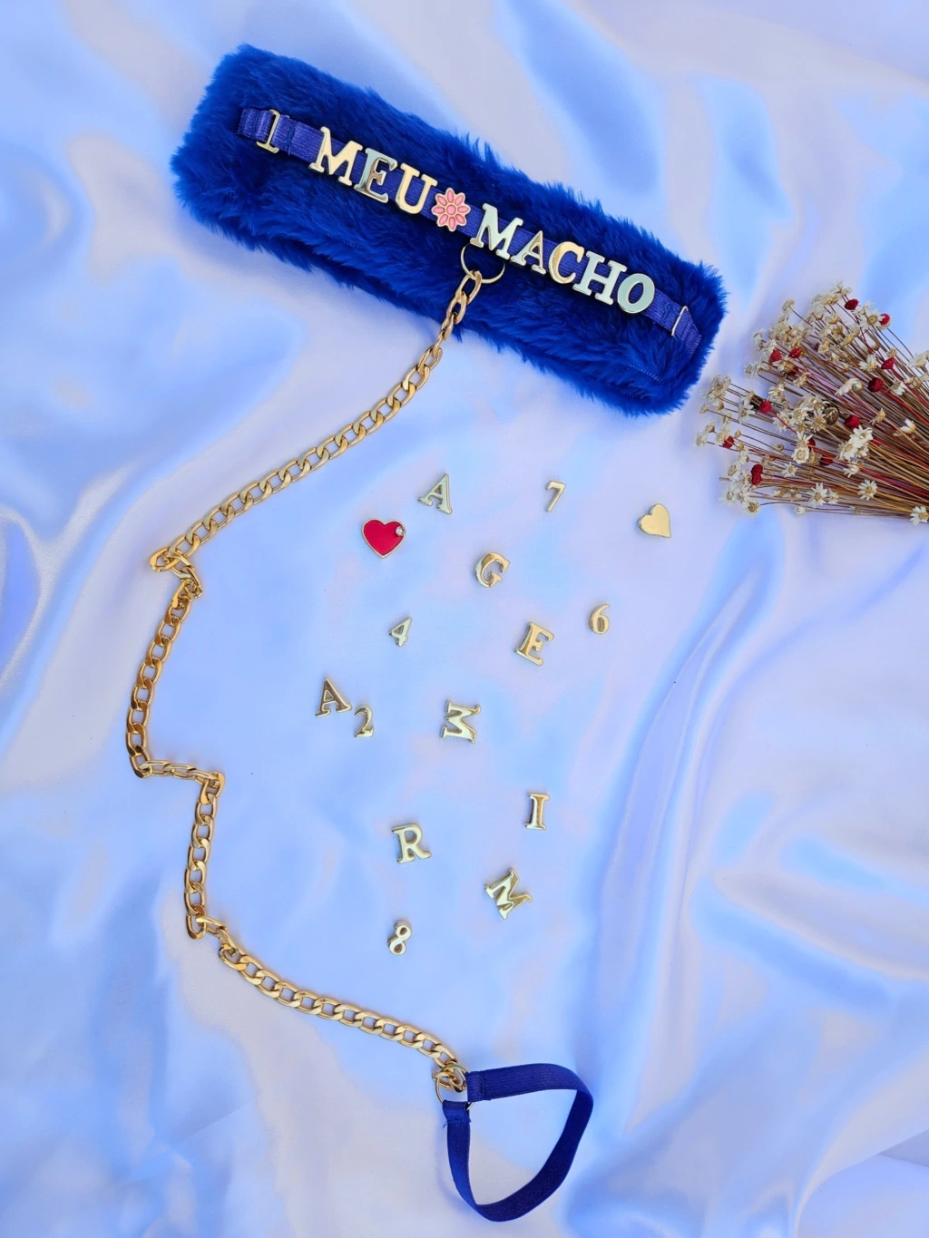 Coleira Choker BDSM de Pelúcia Azul Escuro personalizável macia para casais Coleira Choker BDSM de Pelúcia Azul Escuro personalizável macia para casais