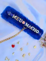 Coleira Choker BDSM de Pelúcia Azul Escuro Personalizável - Imagem 2