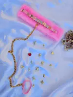 Coleira Choker BDSM de Pelúcia Rosa personalizável macia para casais