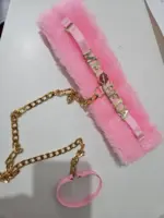 Coleira Choker BDSM de Pelúcia Rosa Personalizável - Imagem 3