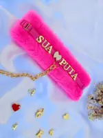 Coleira Choker BDSM de Pelúcia Pink Personalizável - Imagem 2