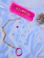 Coleira Choker BDSM de Pelúcia Pink personalizável macia para casais